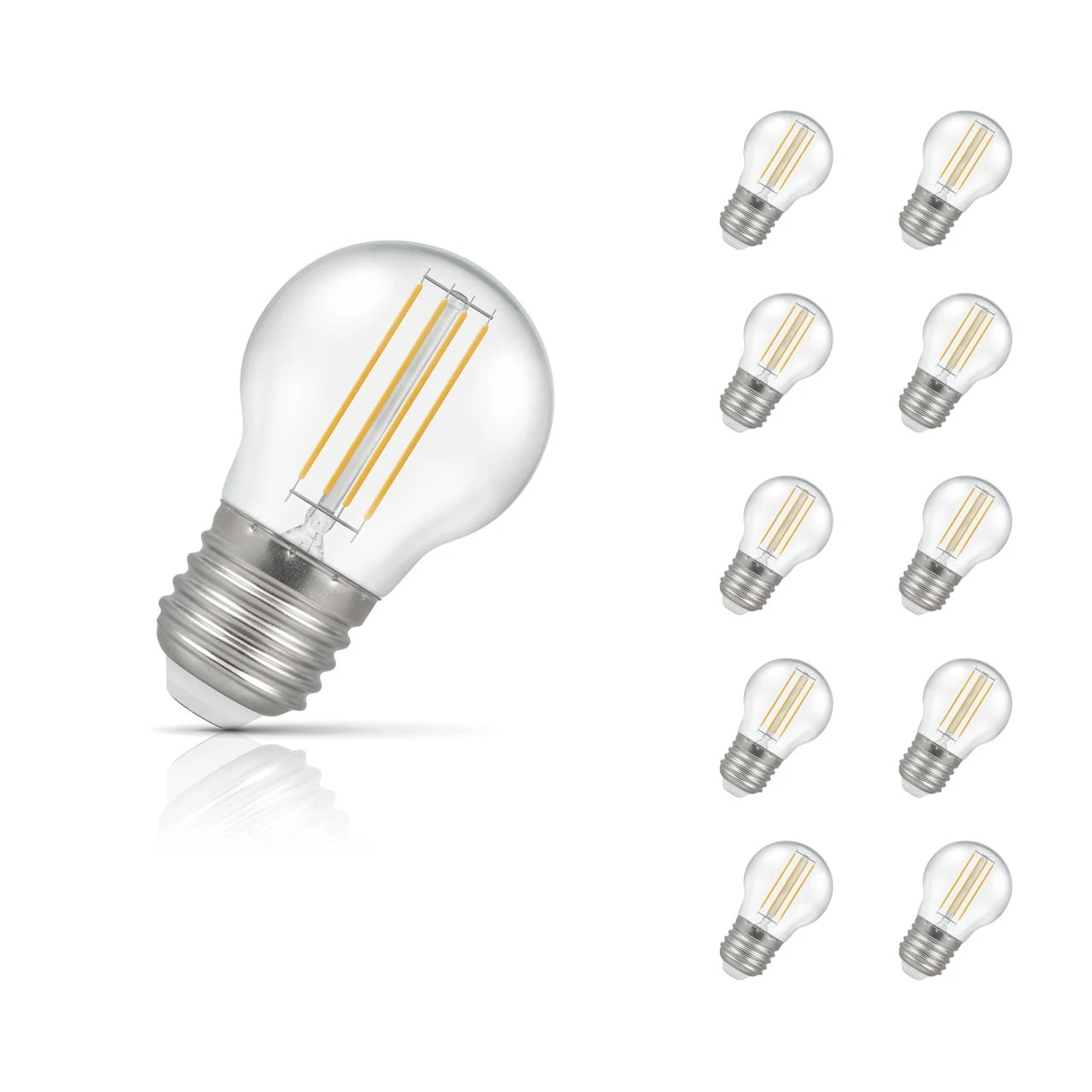 Crompton Lamps 10-Pack Crompton Golfball LED Light Bulbs E27 4.2W (40W Eqv) Dim Warm White Clear Filament Round Screw
