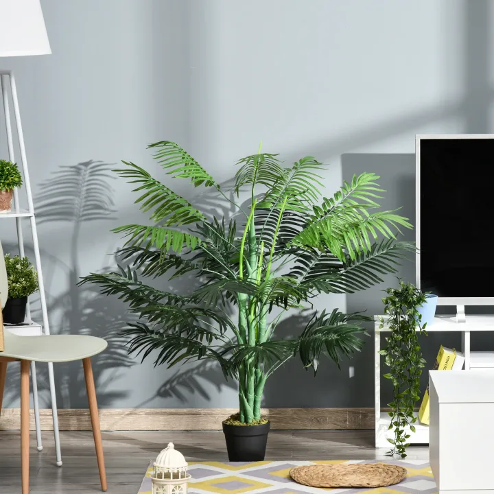 125cm/4FT Artificial Palm Plant Decorative Tree with Nursery Pot, Fake Plastic Indoor Outdoor Home Office Décor