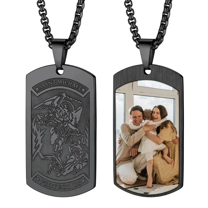 PROSTEEL-UK PROSTEEL Saint Michael Necklace for Men, St Michael Angel Pendant Chain, Personalised Engrave Custom Catholic Protection Jewellery Silver/Gold/Black (