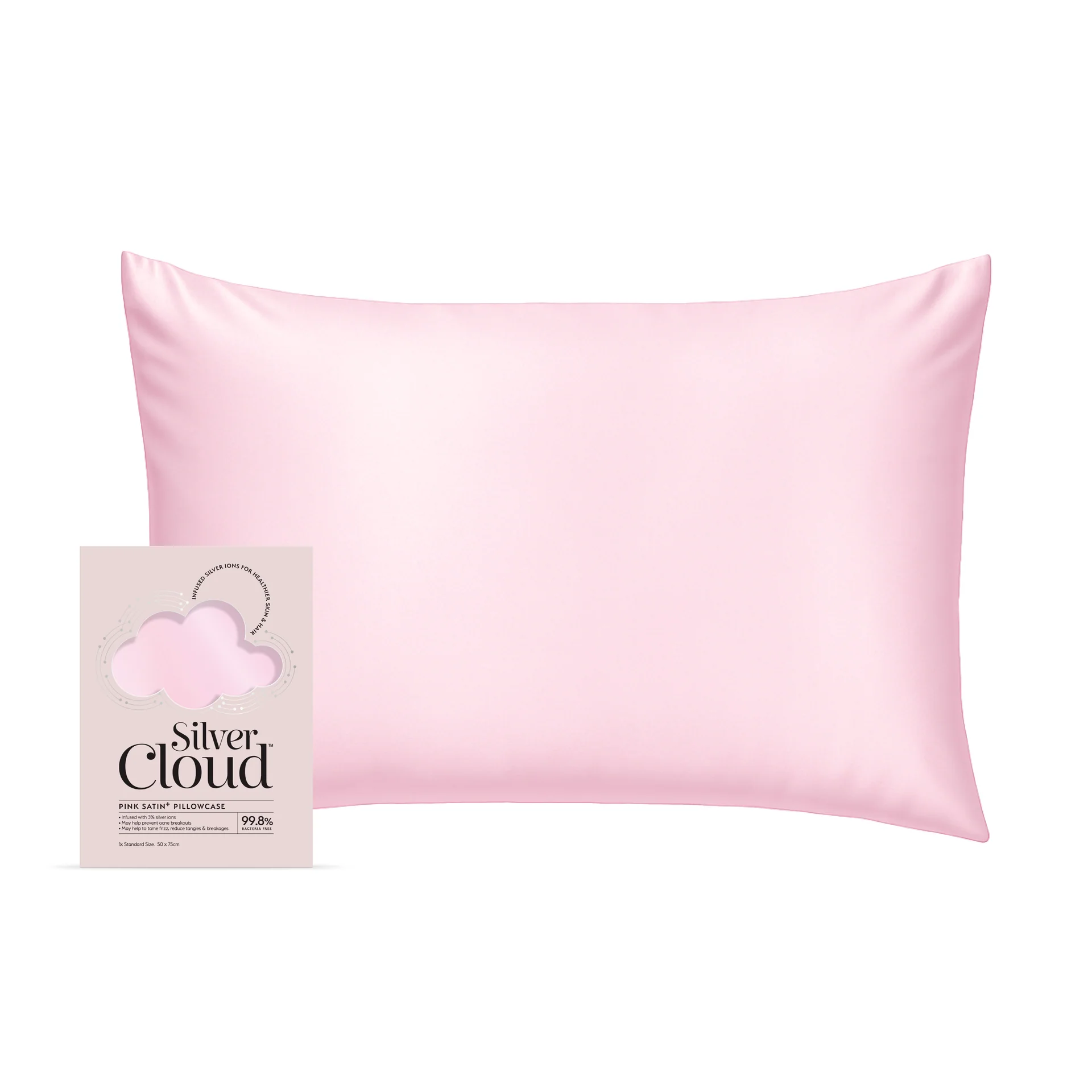 My Store Silver Cloud Pink Soft Satin Beauty Pillowcase infused with Silver Ions