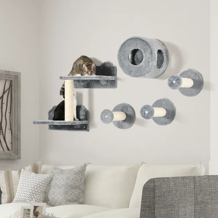 5PCs Cat Wall Furniture with Perch, Cat House, Scratching Post