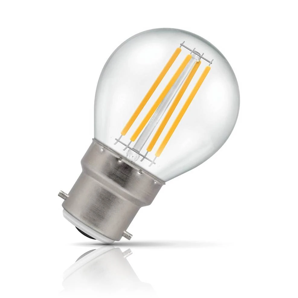 Crompton Lamps Crompton Golfball LED Light Bulb B22 6.5W (60W Eqv) Warm White Clear Filament Round Bayonet