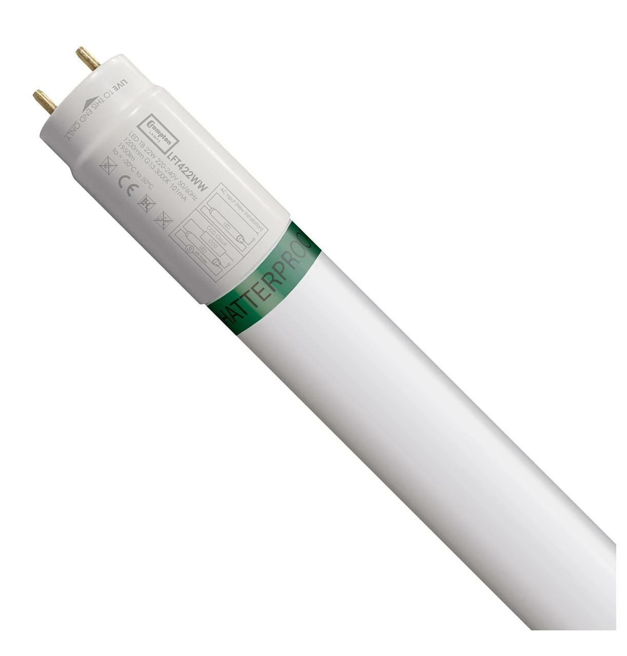 Crompton Lamps Crompton T8 Tube LED 4ft Light Bulb 22W (36W Eqv) Food Safe Warm White Shatterproof Foodsafe 4-foot Restuarant Kitchen