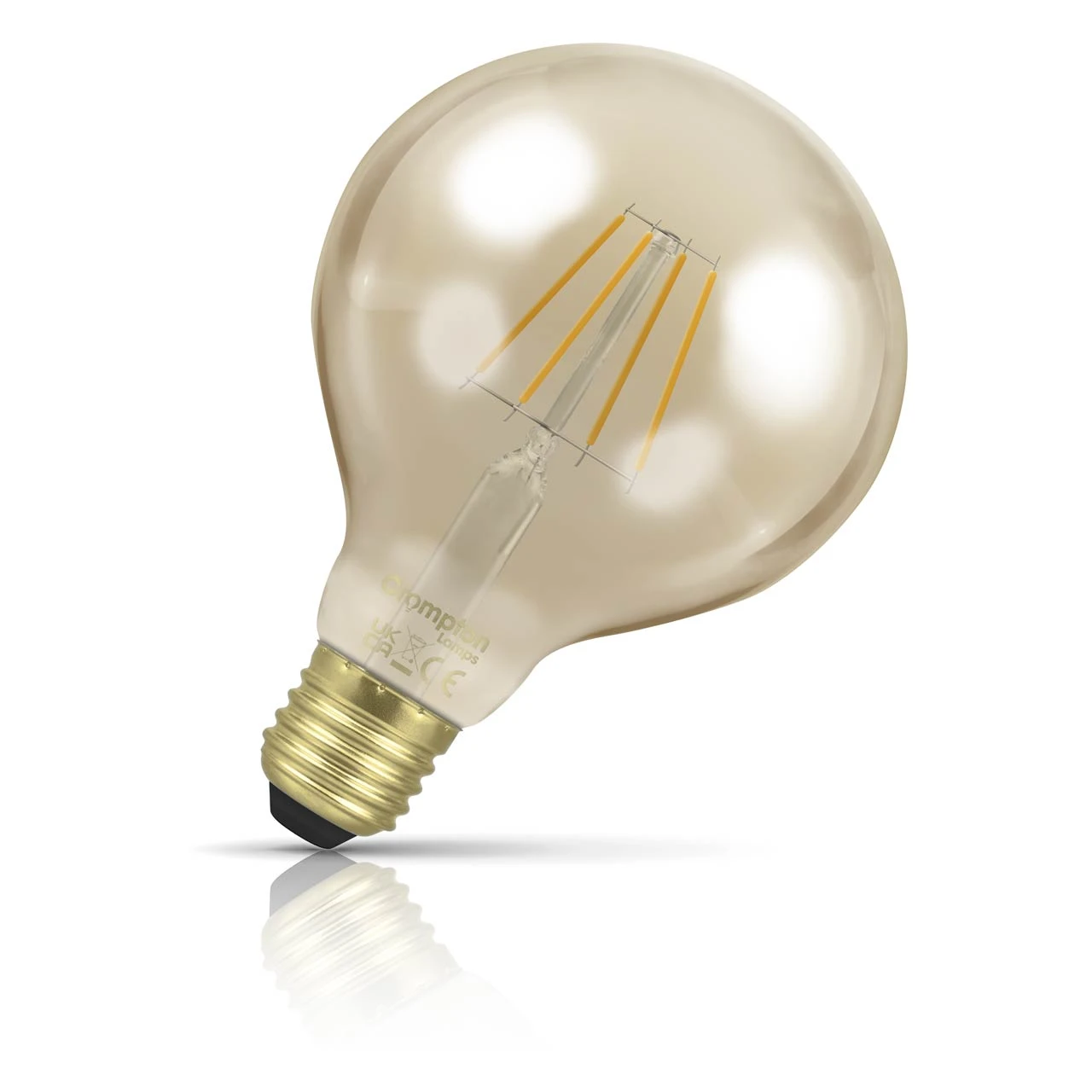 Crompton Lamps Crompton Globe LED G95 Light Bulb E27 4.5W (35W Eqv) Dim Extra Warm White Antique Filament Screw Vintage Gold