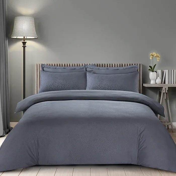 LYMA Bedding | UK Embossed Duvet Cover Set in Dark Grey Leaf - Leaf / Single