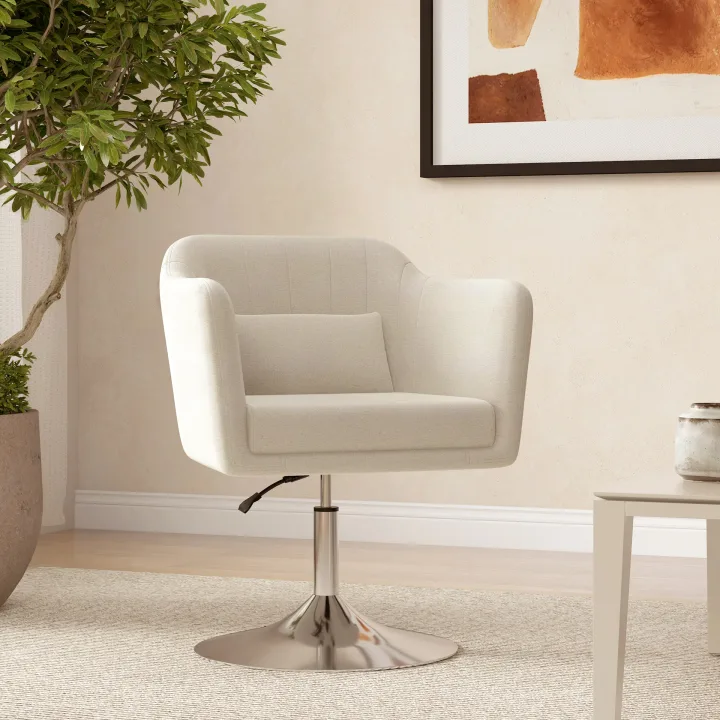 Modern Accent Chair with Swivel Base, Height Adjustable Arm Chair with Pillow for Living Room, Bedroom