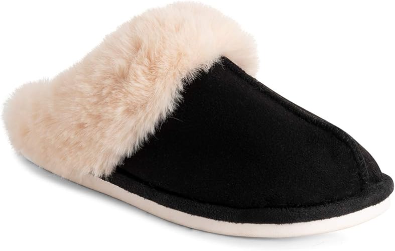 NORA: Women's Memory Foam Faux Fur Slippers - Black / UK 7-8 / EU 40/41