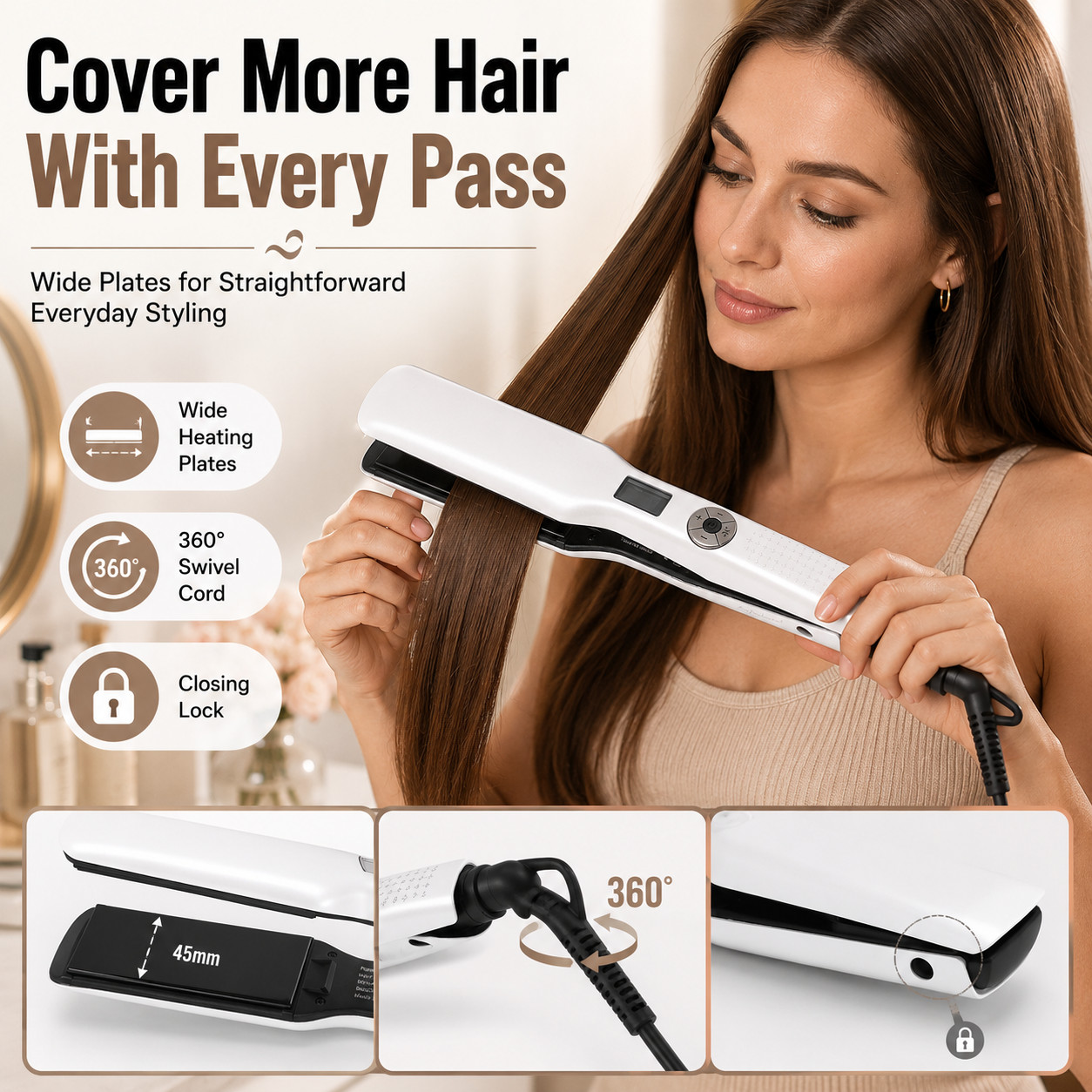 Hair Straightener Wide Plate LCD Adjustable Temperature Flat Iron UK Plug