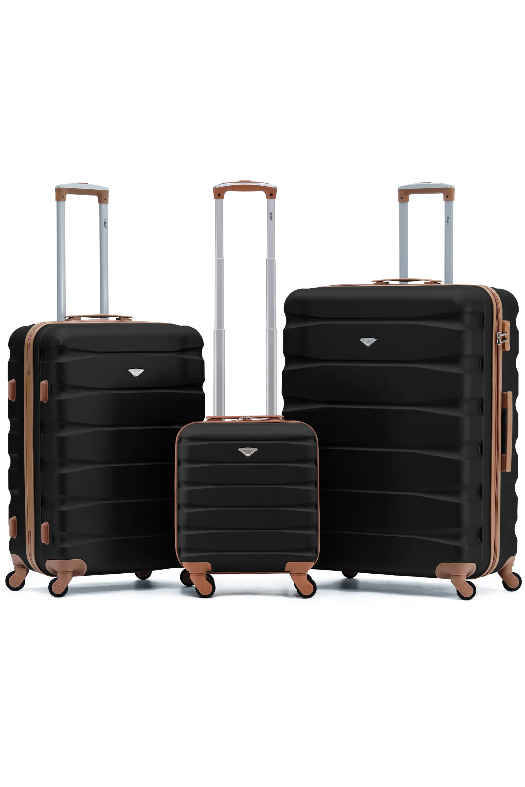 SAFIR 3-Piece Suitcase Set (45x36x20cm + Medium + Large) - Black / Tan / Set of 3