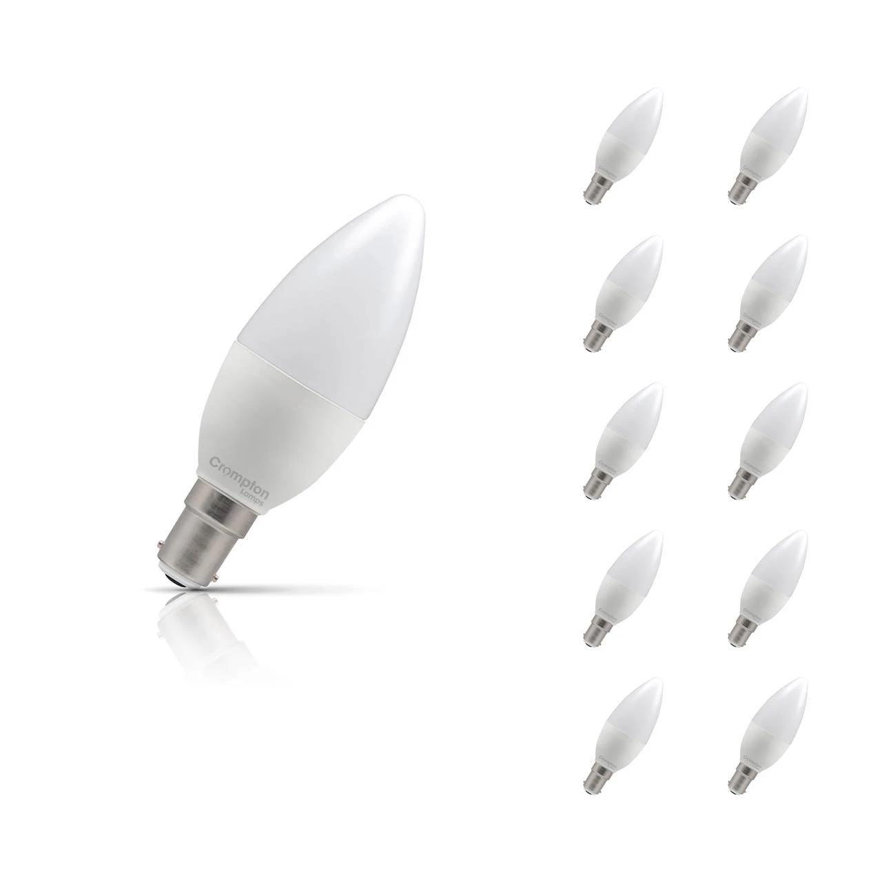 Crompton Lamps 10-Pack Crompton Candle LED Light Bulbs B15 4.2W (40W Eqv) Warm White Opal Small Bayonet Frosted