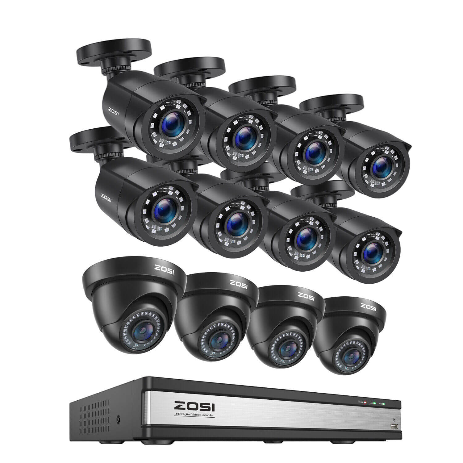 ZOSI UK Store [DIY Bundle]16 Channel CCTV System + Up to 16 Dome/Bulle Cameras + 2TB/4TB, 2TB / 4*Dome+8*Bullet