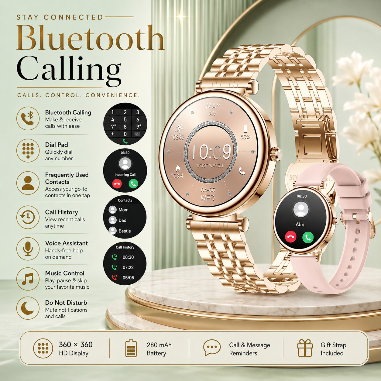 Smart Watch Women Smartwatch Sport Fitness Watch with Bluetooth Call
