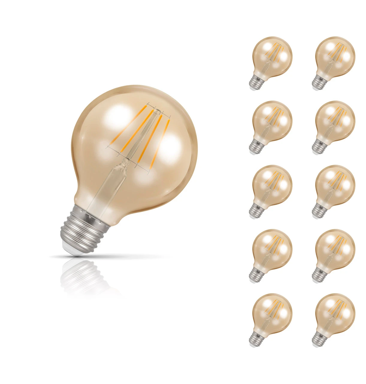 Crompton Lamps 10-Pack Crompton Globe LED G80 Light Bulbs E27 4.5W (35W Eqv) Dim Extra Warm White Antique Filament Screw Vintage Large