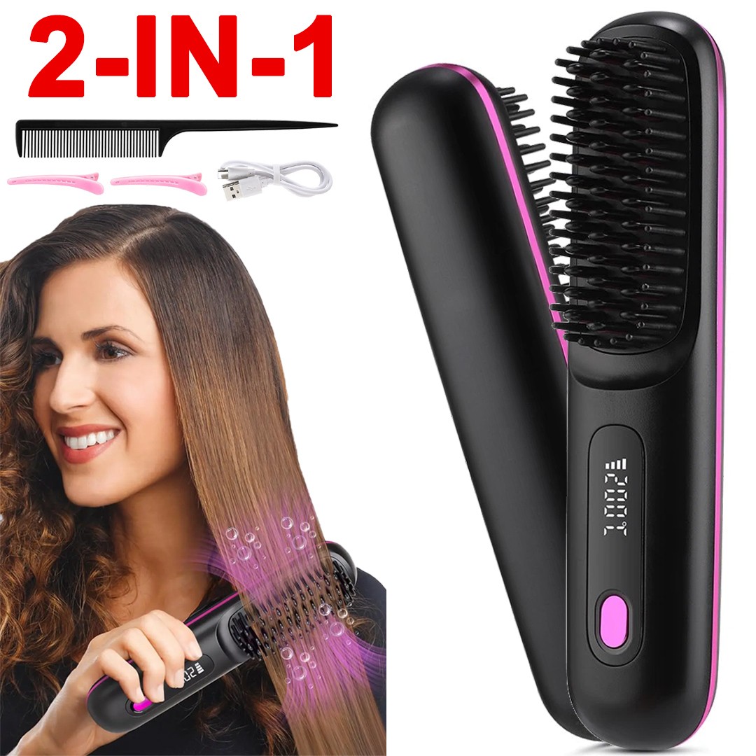 Portable Hair Straightener Brush Antiscald Hair Cordless Hair Straightener Brush