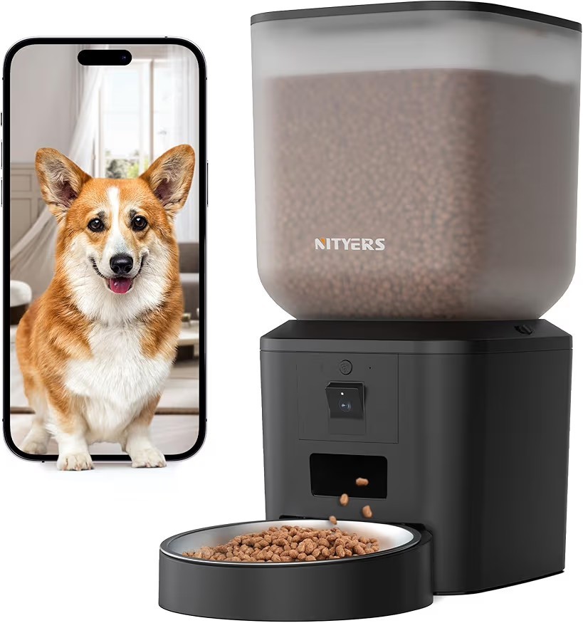 NITYERS Automatic Pet Feeder 8L 1080P Camera WiFi App Control Dog Cat Food