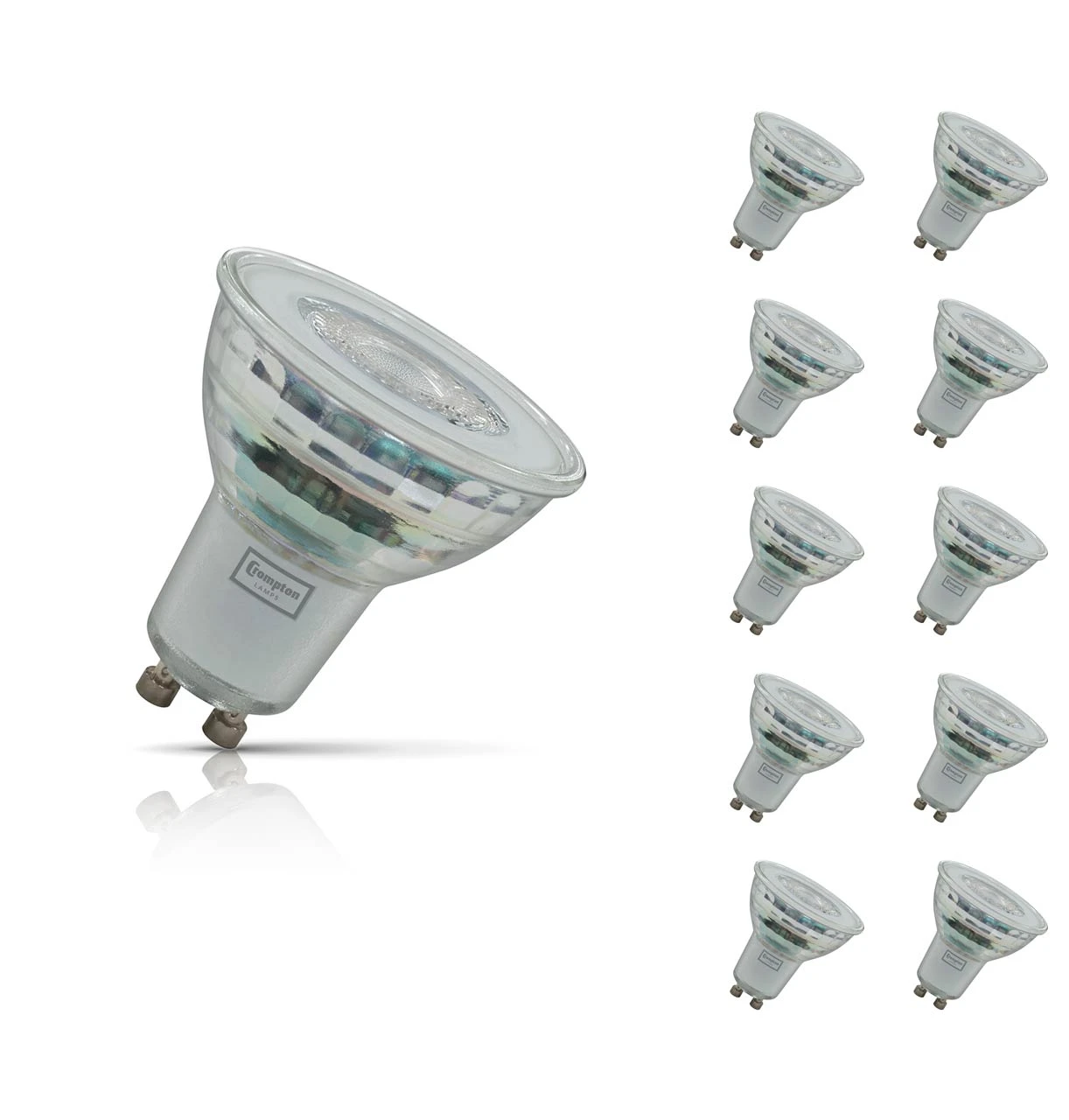 Crompton Lamps 10-Pack Crompton GU10 Spotlight LED Light Bulbs 4W Dimmable 4000K Cool White Full Glass 50W Eqv Halogen Replacement