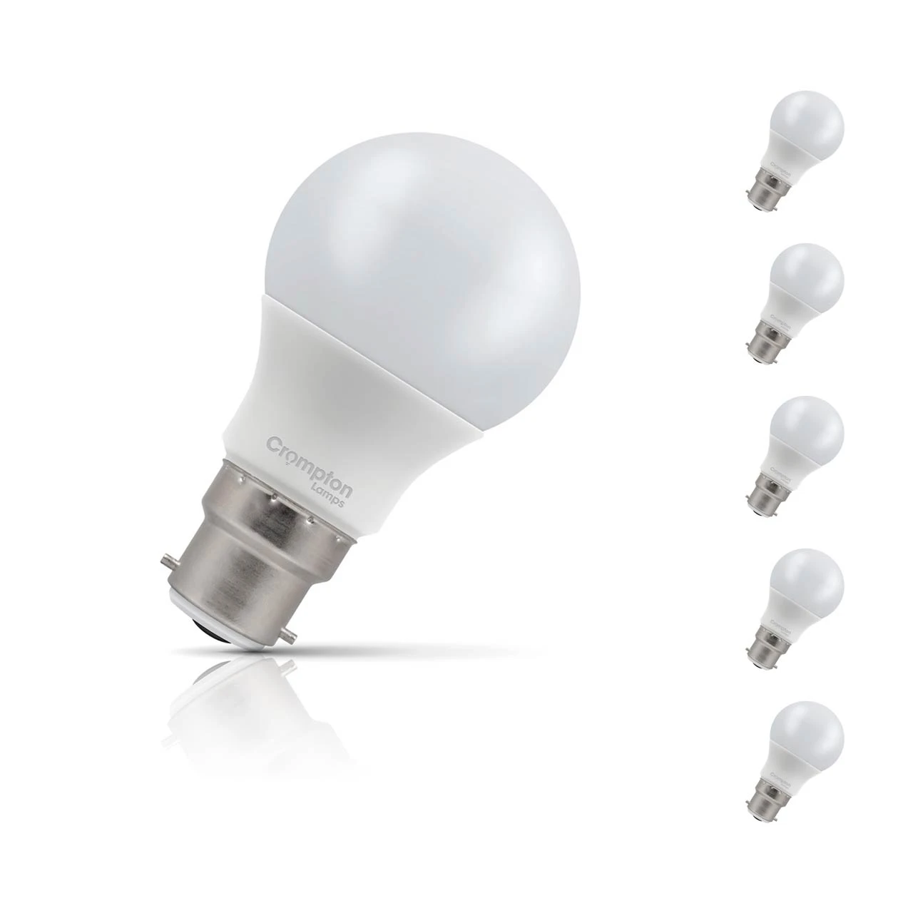Crompton Lamps 5-Pack Crompton GLS LED Light Bulbs B22 7W (60W Eqv) Warm White Opal Bayonet Frosted
