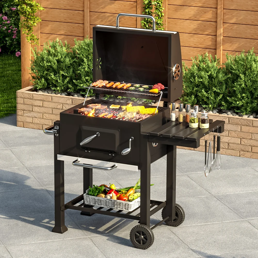 Garden Sanctuary Charcoal BBQ Grill Barrel with Side Table