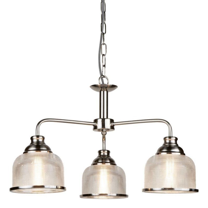 Searchlight Lighting Searchlight 1683-3SS Bistro II Three Light MultiArm Ceiling Light In Satin Silver With Glass Shades