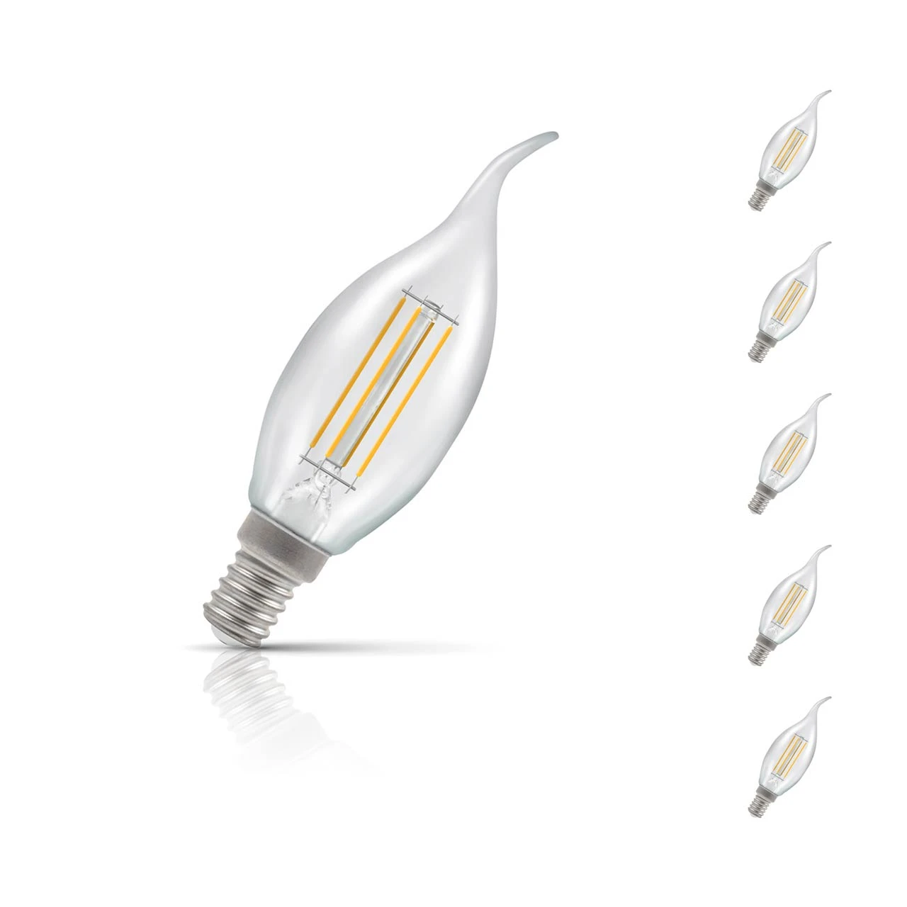Crompton Lamps 5-Pack Crompton Candle LED Bent Tip Light Bulbs E14 4.2W (40W Eqv) Dim Warm White Clear Filament Small Screw Flame Chandelier
