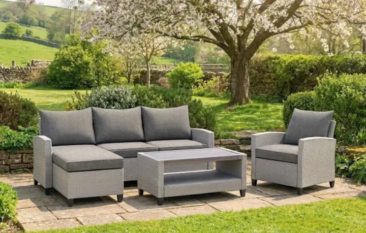 MINT Essentials Stockholm Rattan Grey 4 Seater Garden Chaise Lounge & Armchair Set