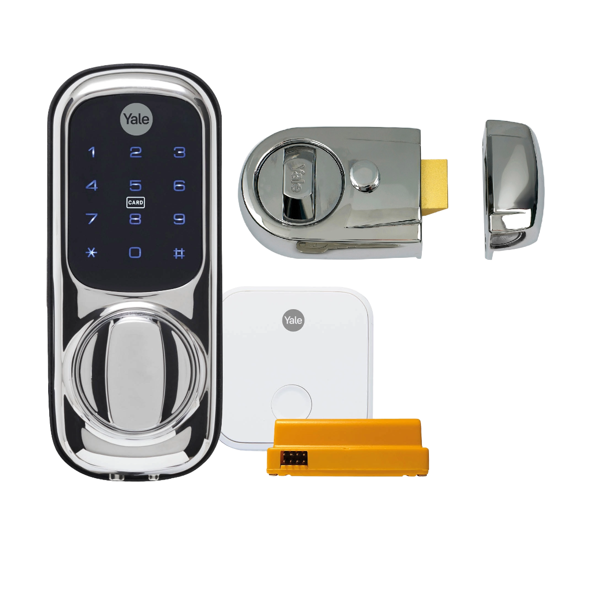 Yale Keyless Chrome Smart Lock + Nightlatch + Connect Kit Bundle