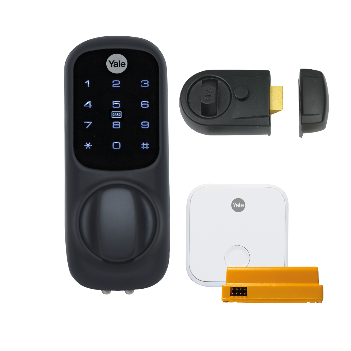 Yale Keyless Black Smart Lock + Nightlatch + Connect Kit Bundle