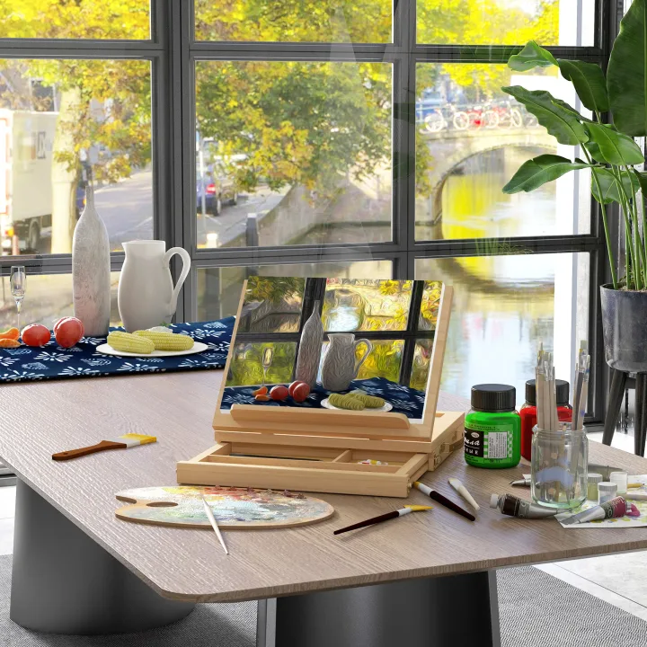 Wooden Table Easel Box with Storage Portable Folding Artist Easel