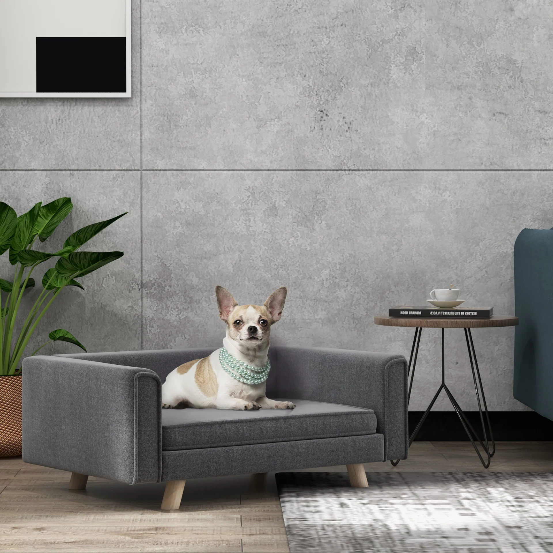 Elevated Dog Sofa Bed, with Cushion, for Medium and Small Dogs, Grey