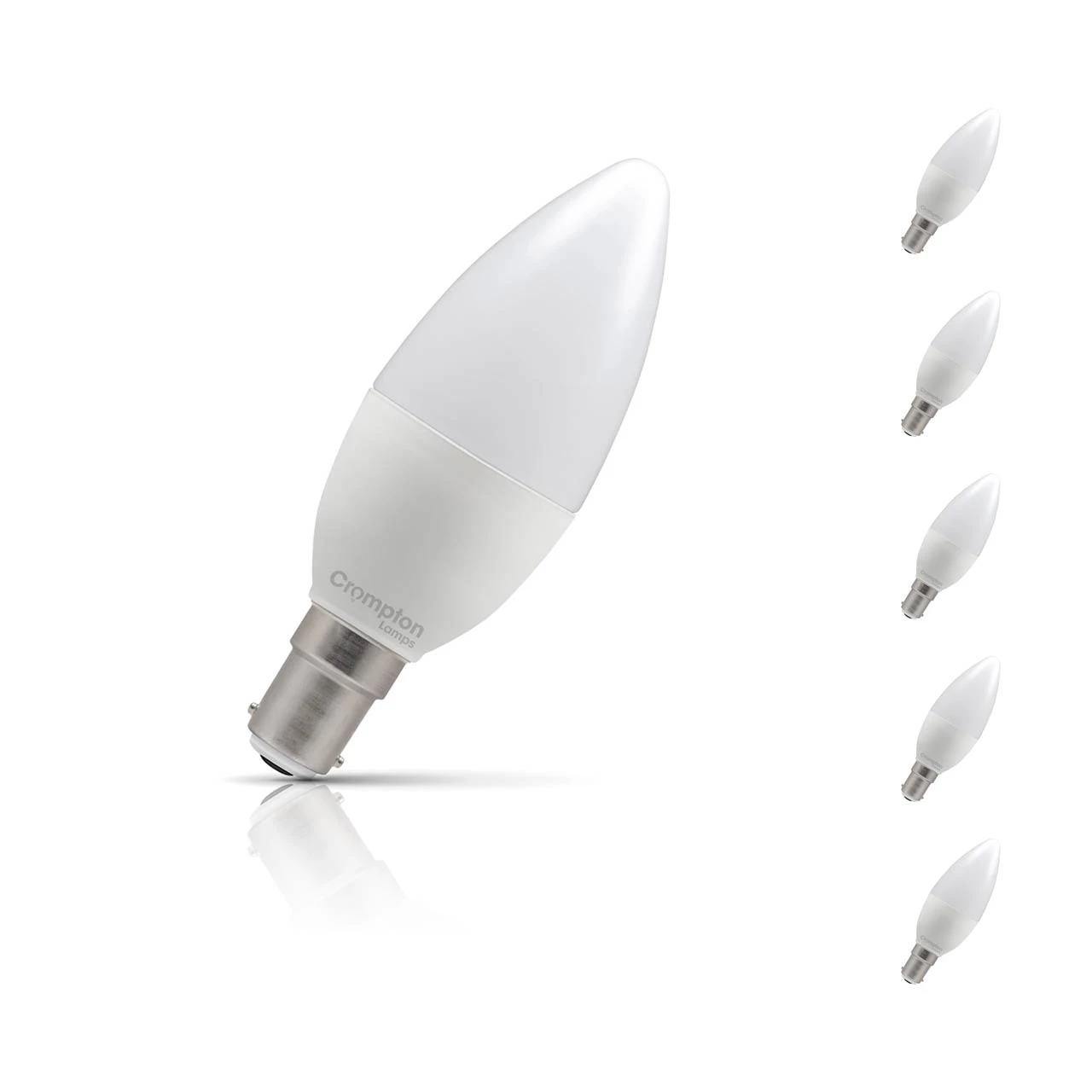 Crompton Lamps 5-Pack Crompton Candle LED Light Bulbs B15 4.2W (40W Eqv) Warm White Opal Small Bayonet Frosted