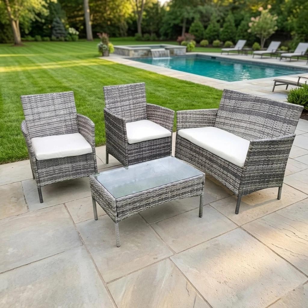 Garden Rattan Furniture 4 Piece Set Table Chairs Sofa Wicker Outdoor Patio Set