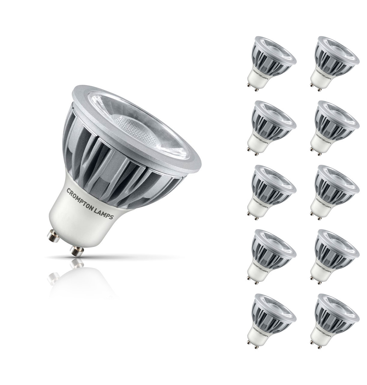 Crompton Lamps 10-Pack Crompton GU10 Spotlight LED Light Bulbs 5W (50W Eqv) Warm White Clear Halogen Replacement High Performance 45°