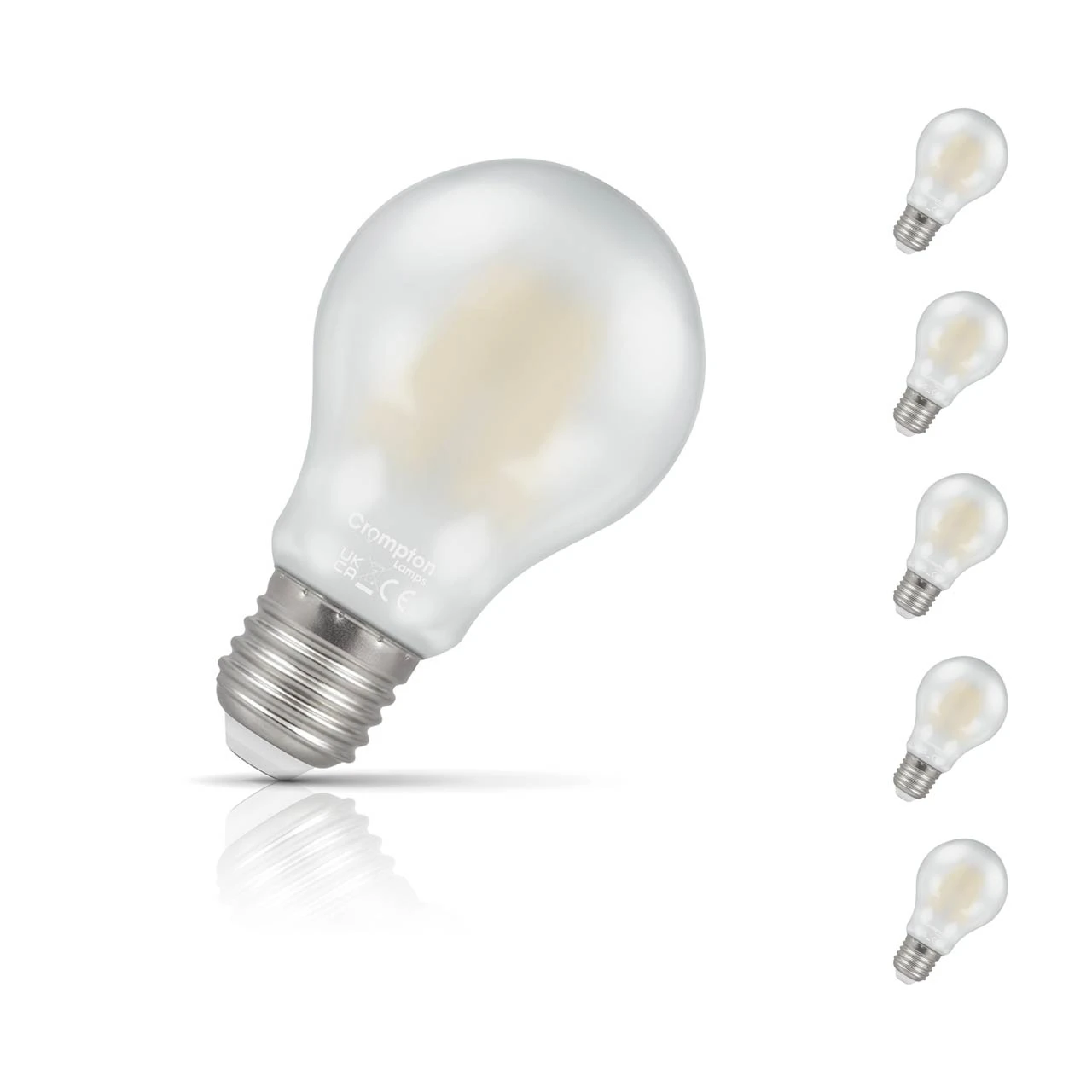 Crompton Lamps 5-Pack Crompton GLS LED Light Bulbs E27 7W (60W Eqv) Dim Warm White Pearl Filament Screw Frosted