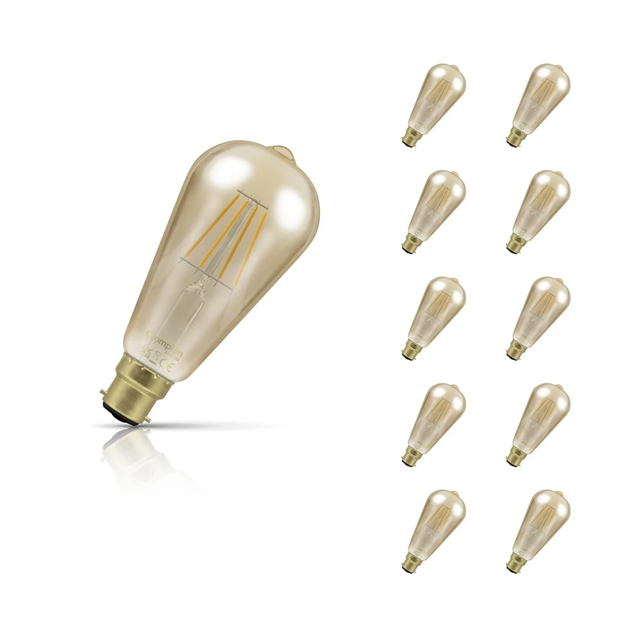 Crompton Lamps 10-Pack Crompton ST64 LED Squirrel Cage Light Bulbs B22 4.5W (35W Eqv) Dim Extra Warm White Antique Filament Bayonet Vintage Edison