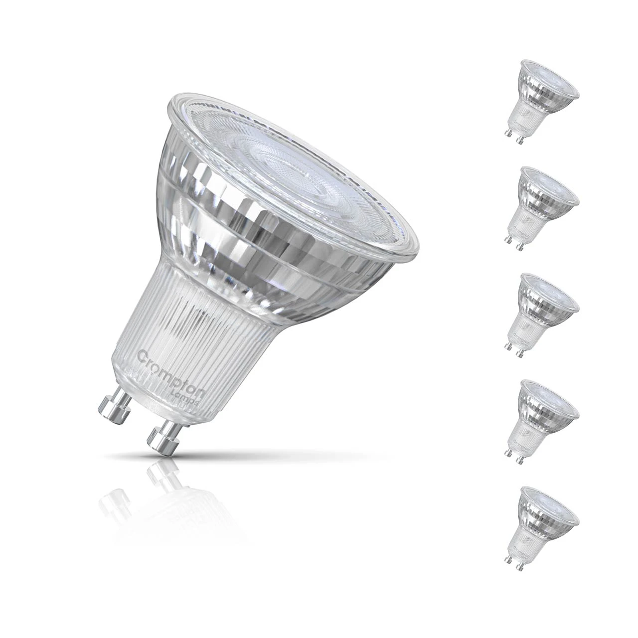 Crompton Lamps 5-Pack Crompton GU10 Spotlight LED Light Bulbs 3.7W 2700K Warm White Full Glass 50W Eqv Halogen Replacement