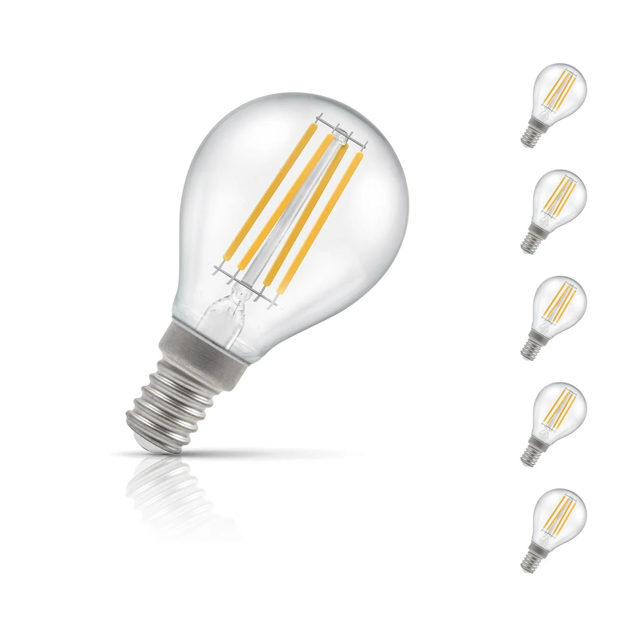 Crompton Lamps 5-Pack Crompton Golfball LED Light Bulbs E14 4.2W (40W Eqv) Dim Warm White Clear Filament Round Small Screw