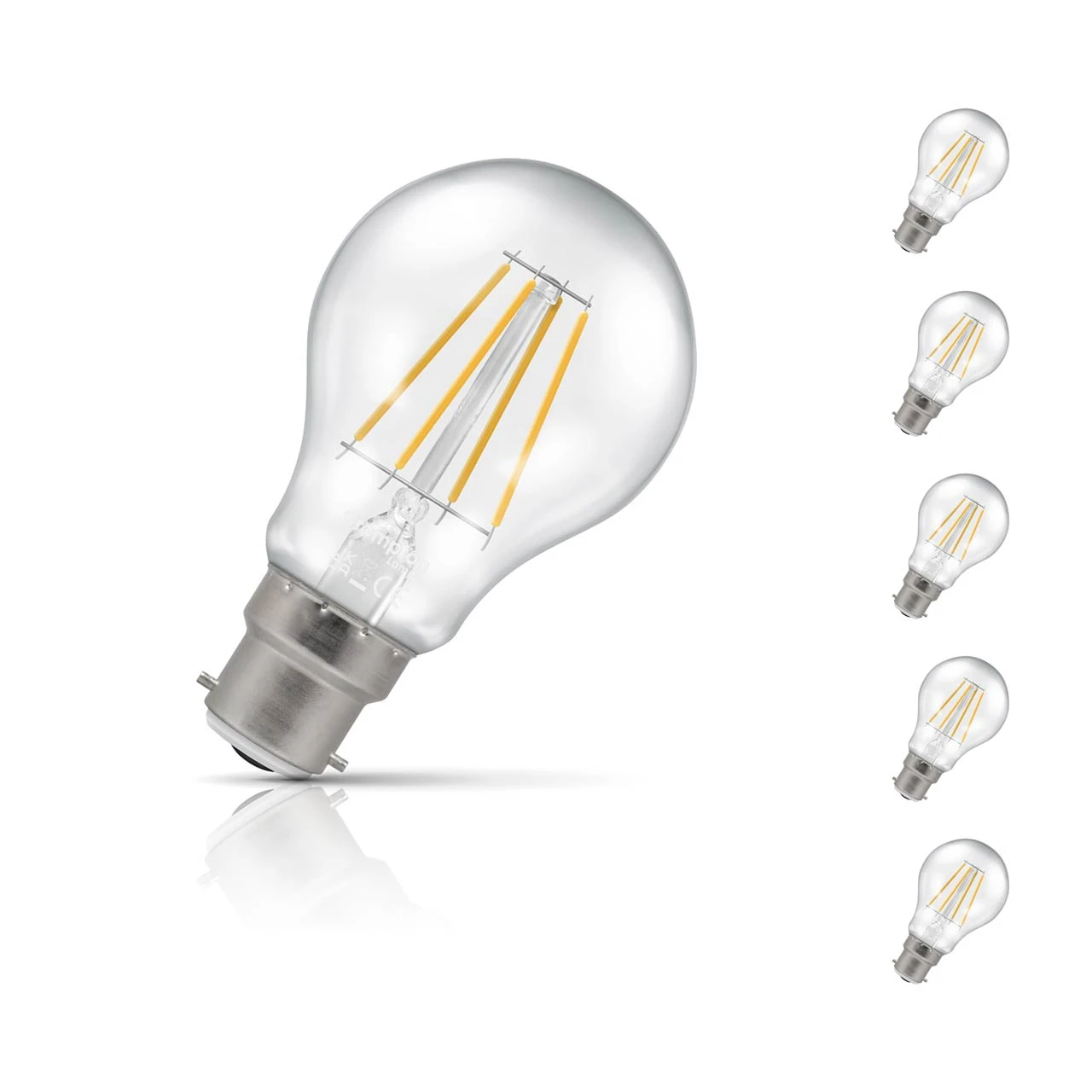 Crompton Lamps 5-Pack Crompton GLS LED Light Bulbs B22 4.2W (40W Eqv) Dimmable Warm White Clear Filament Bayonet