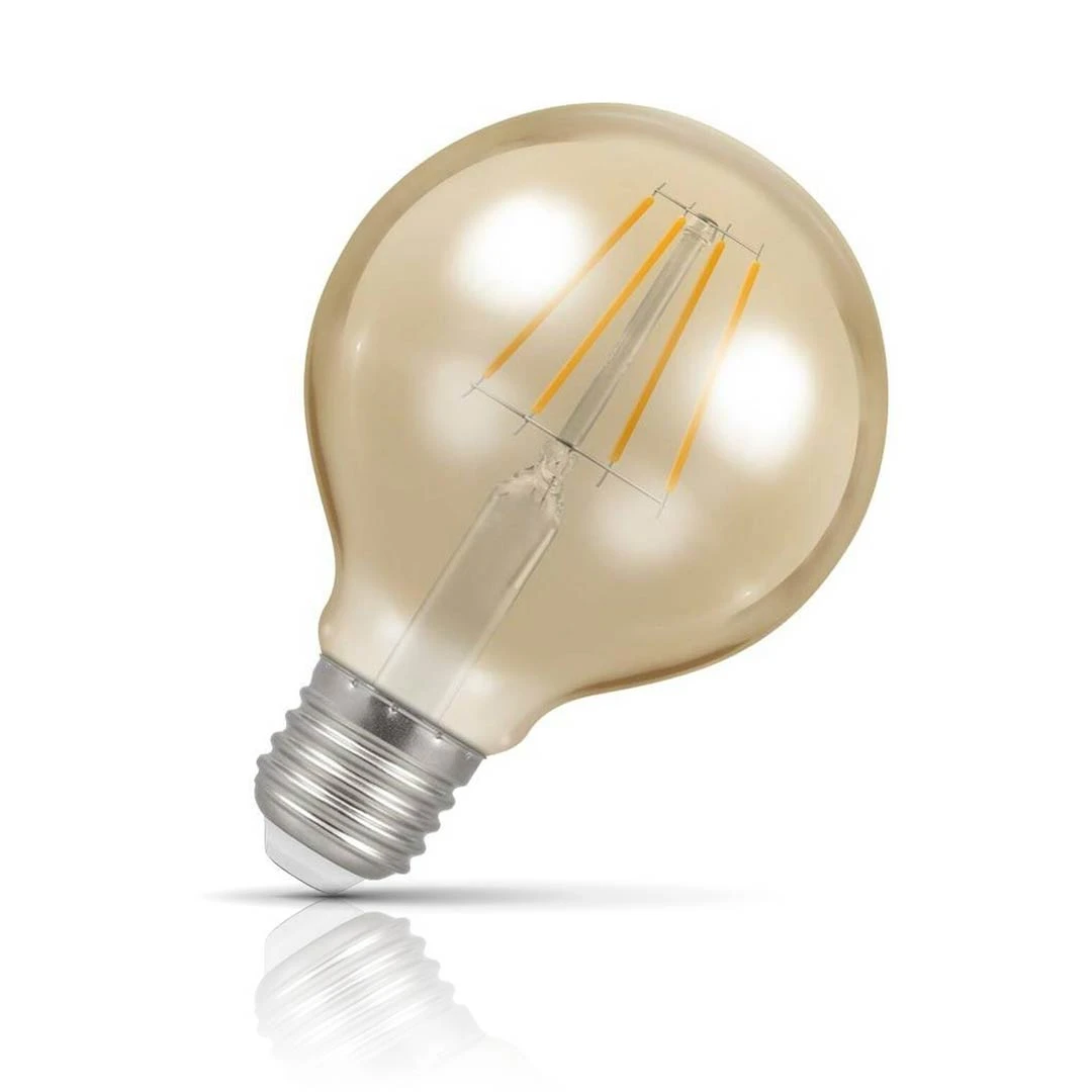 Crompton Lamps Crompton Globe LED G80 Light Bulb E27 4.5W (35W Eqv) Dim Extra Warm White Antique Filament Screw Vintage Gold