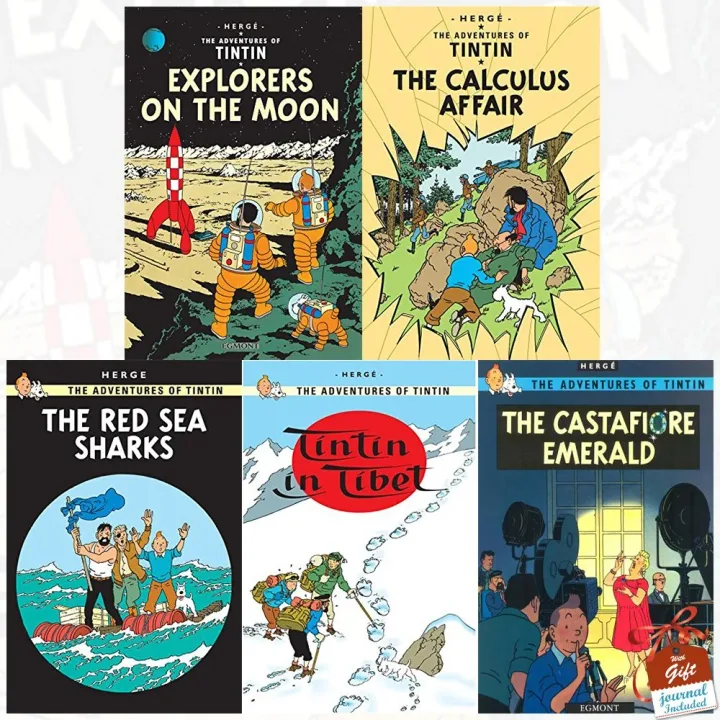 The Adventures of Tintin 5 Books Collection Set by Hergé with Gift Journal - Ages 9-12 - Paperback