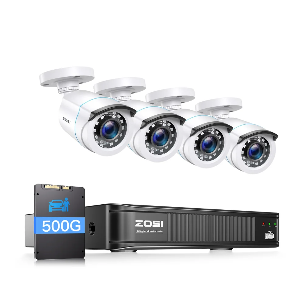 Zosi Official Store C106 1080P 8CH CCTV Security Camera System + Optional Hard Drive, 4 / 500GB Hard Drive / White