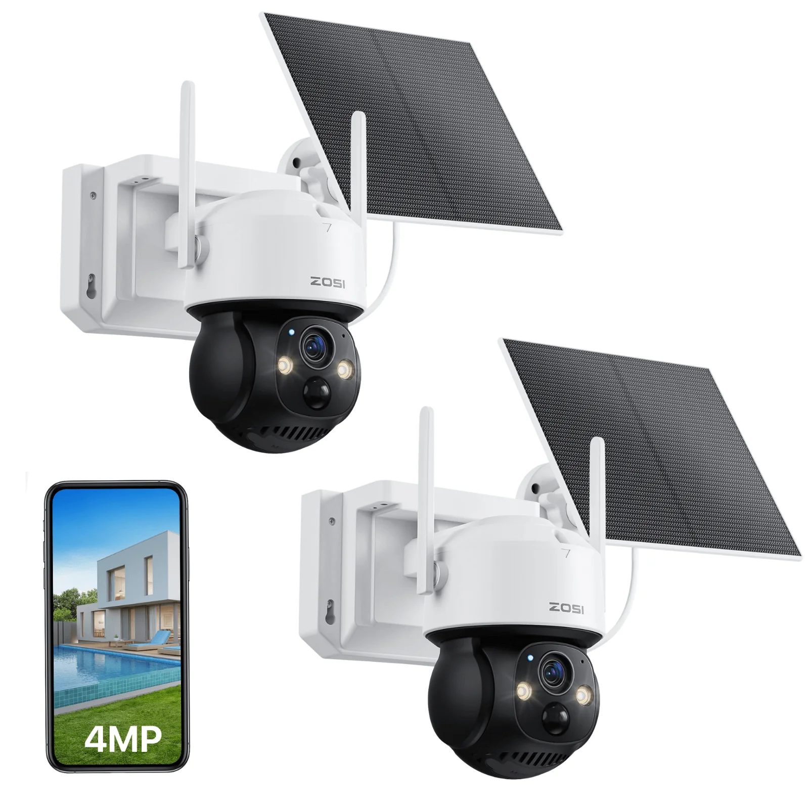 ZOSI UK Store C291 4MP Battery Powered CCTV Camera + 32GB Card + No Monthly Fee, 2PACK