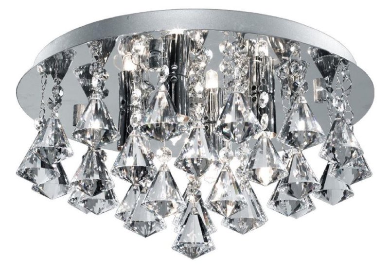 Searchlight Lighting Searchlight 2204-4CC Hanna Four Light Flush Ceiling Light In Chrome With Glass Pyramid Drops