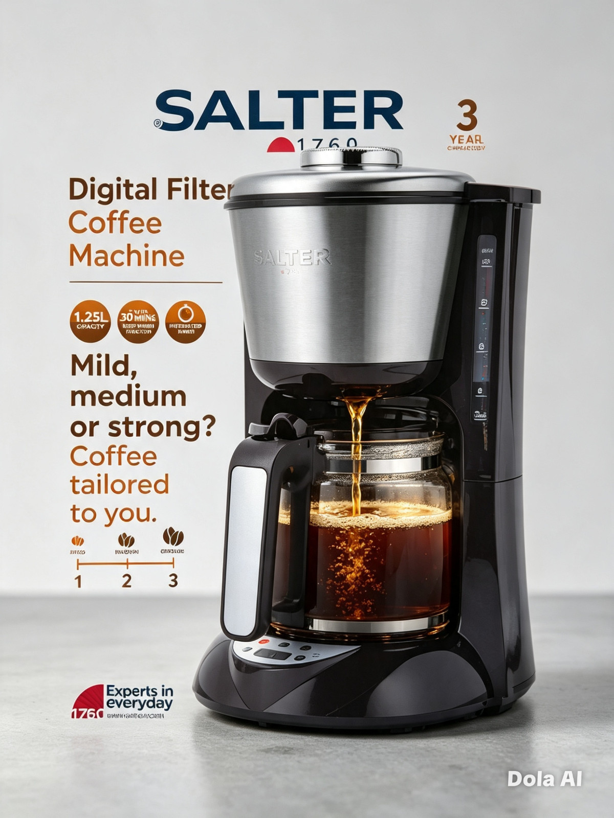 Salter Digital Filter Coffee Machine – 1.25L – Timer – 3 Strengths – Keep Warm