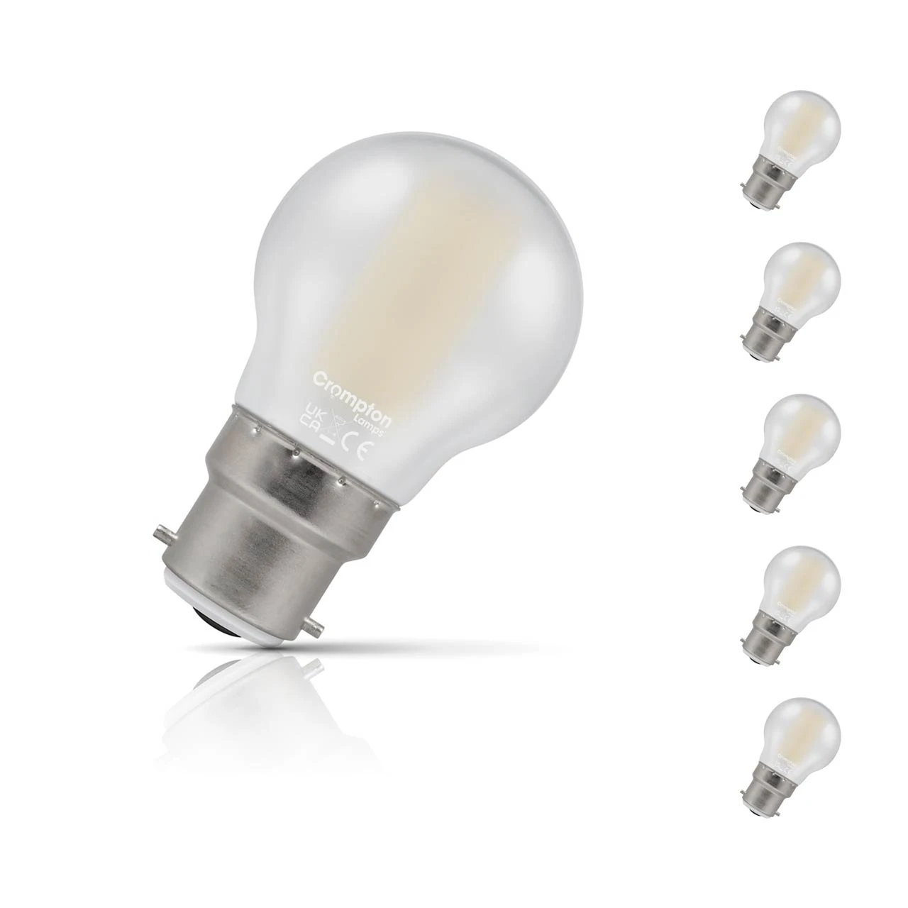 Crompton Lamps 5-Pack Crompton Golfball LED Light Bulbs B22 4.2W (40W Eqv) Dim Warm White Pearl Filament Round Bayonet Frosted