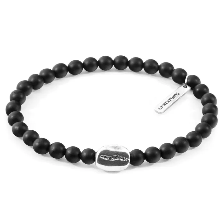 ANCHOR & CREW Black Agate GUSTATORY Coffee Bean Silver and Stone Bracelet