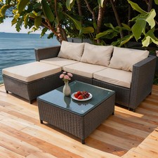 L-Shape Rattan Corner Sofa 3X Garden Set Table+Footstool Modular Patio Furniture