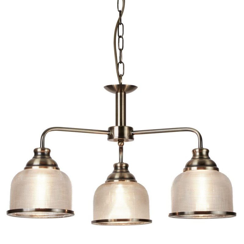 Searchlight Lighting Searchlight 1683-3AB Bistro II Three Light MultiArm Ceiling Light, Antique Brass With Glass Shades