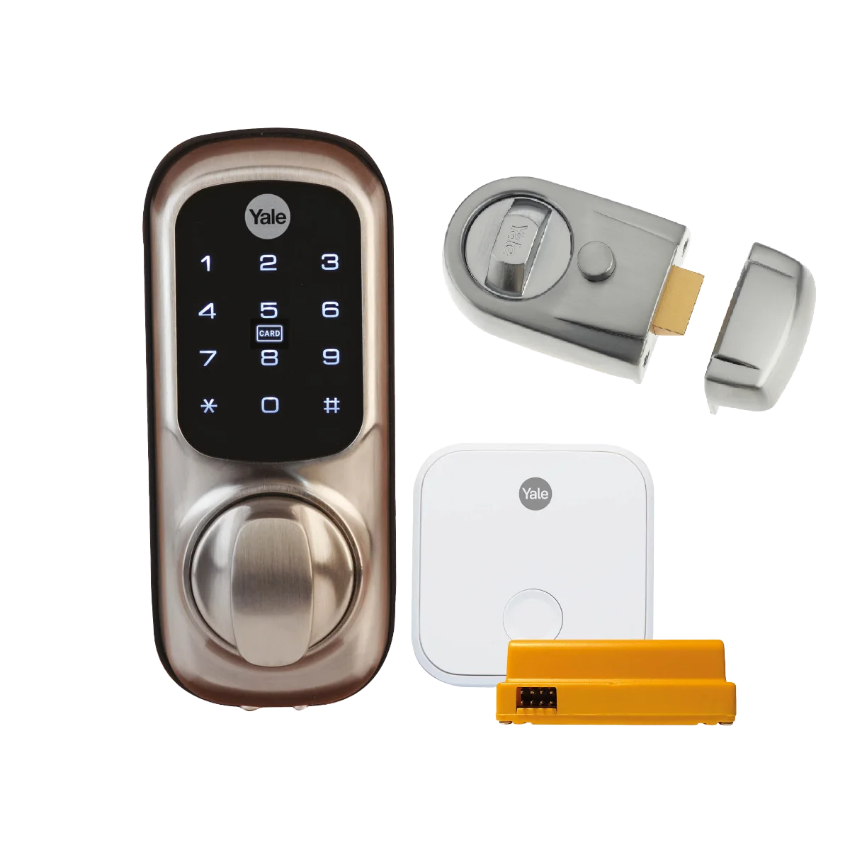 Yale Keyless Satin Nickel Smart Lock + Nightlatch + Connect Kit Bundle