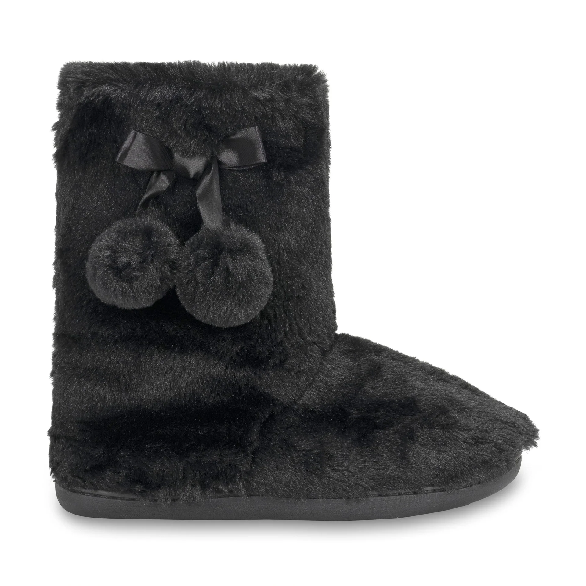 IVY: Polar Women's Pom Pom Slipper Boots - Black / UK 5 / EU 38