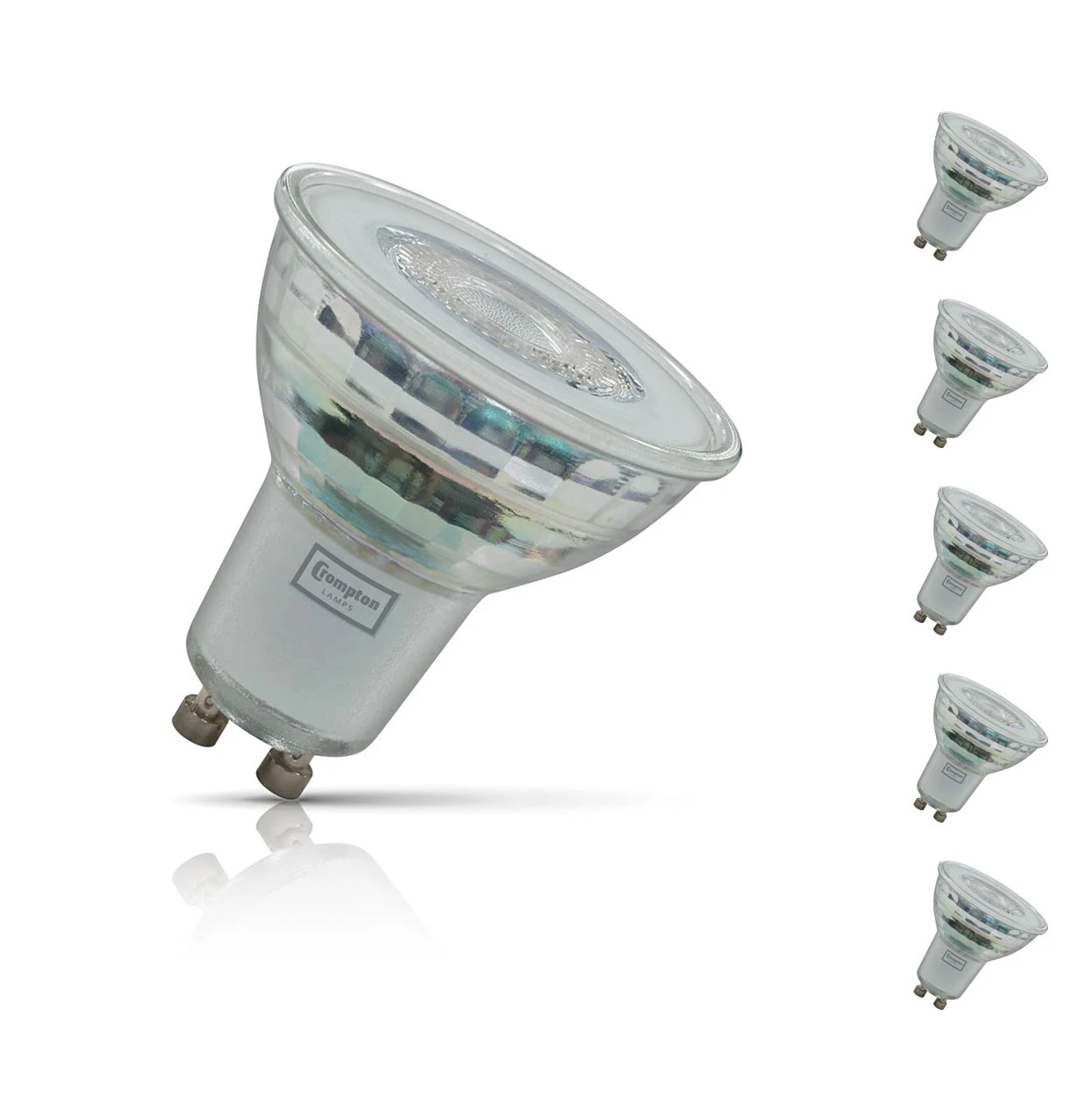 Crompton Lamps 5-Pack Crompton GU10 Spotlight LED Light Bulbs 4W Dimmable 4000K Cool White Full Glass 50W Eqv Halogen Replacement